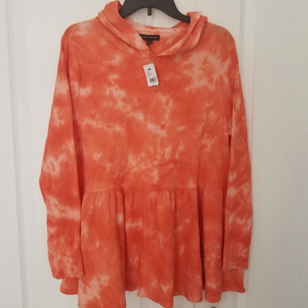 NWT Lane Bryant Coral Peplum Tie Dye Hooded Top Size 14/16 Large